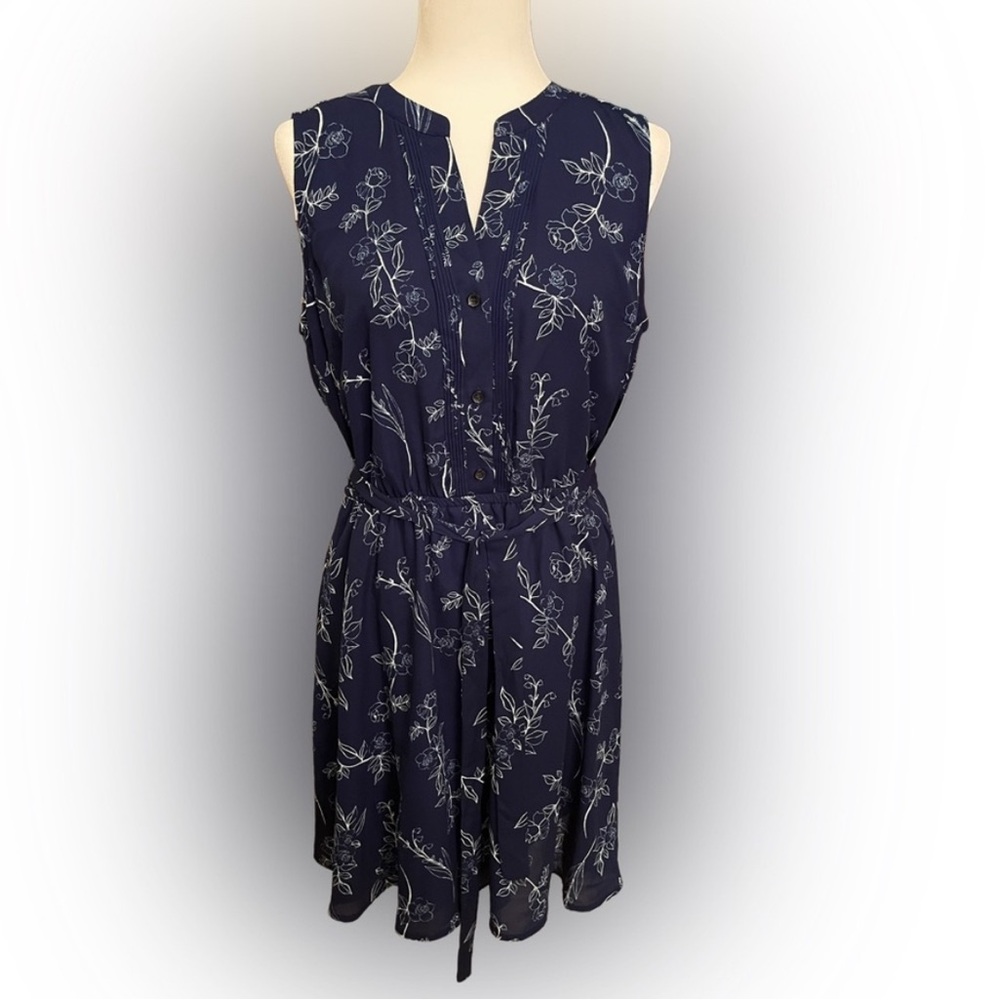 APT.9 Navy Pintuck Shirt Dress